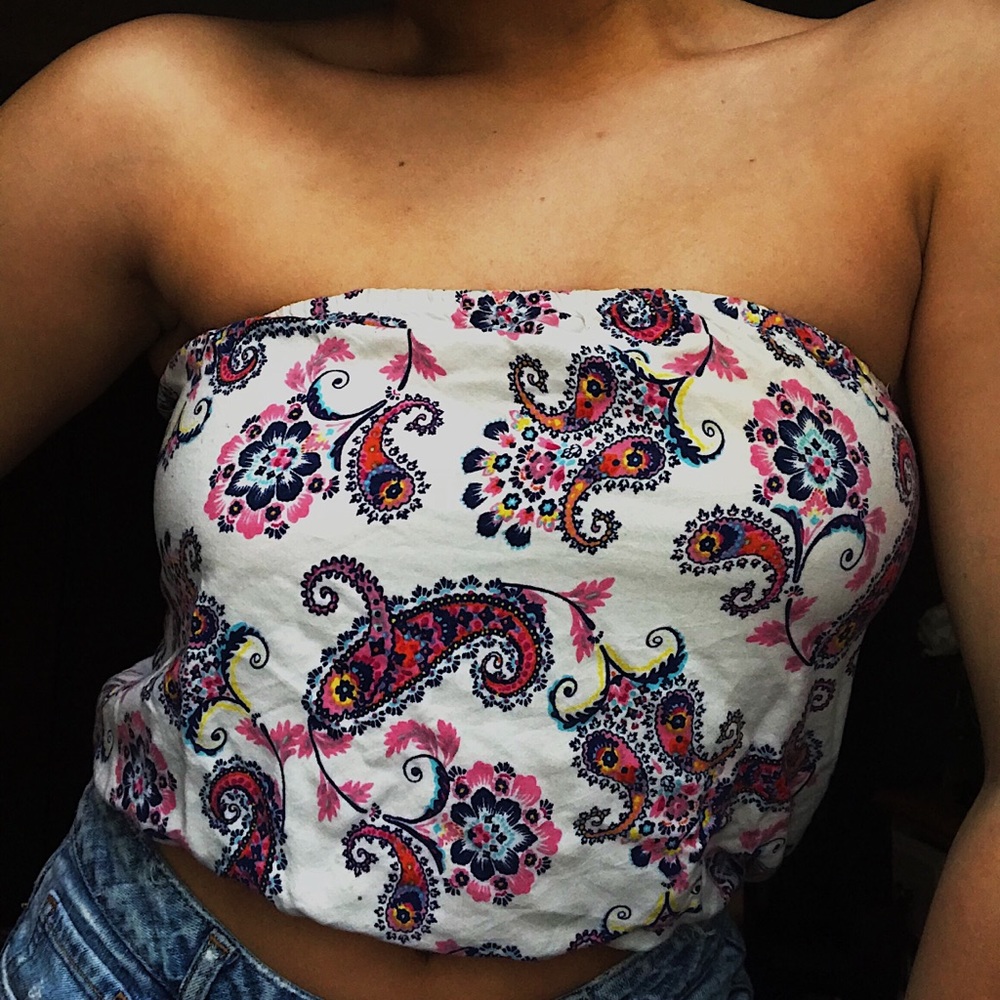Summer Paisley Print Cropped Strapless Top